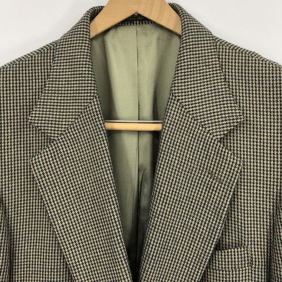 Oscar de la Renta Other - Oscar De La Renta Mens 44R Green Grey Silk Blend Houndstooth Sport Coat Blazer